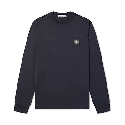 Stone Island FW21 Badge Crewneck Sweatshirt Navy Blue Long Sleeve 751522713-V0020