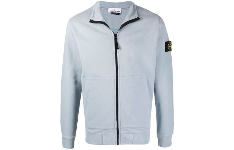 Stone Island FW21 Badge Zip-Up Sweatshirt Jacket Men’s Light Blue 751566120-V0061