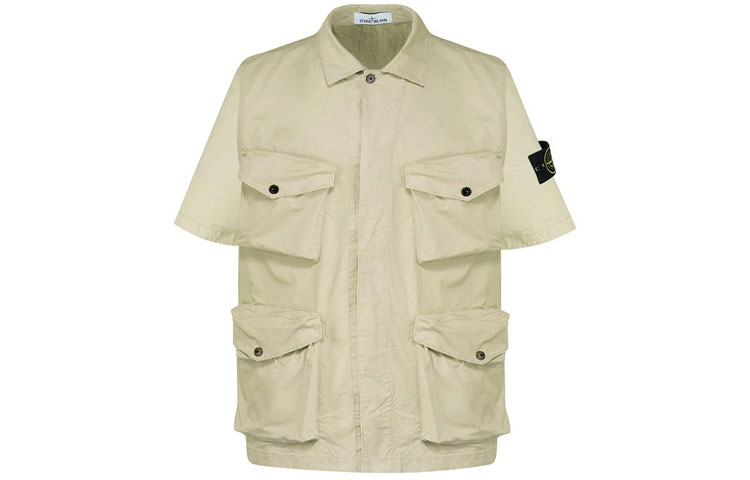 STONE ISLAND FW21 Beige Utility Pocket Short Sleeve Shirt Men. 751510210-V0091