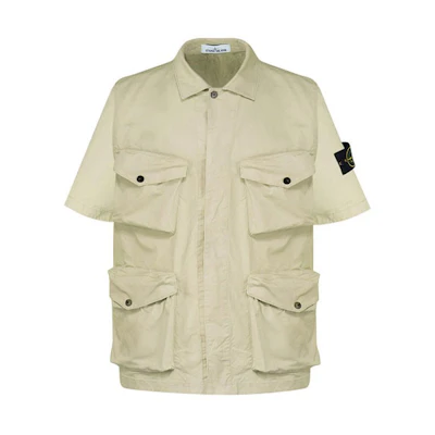 STONE ISLAND FW21 Beige Utility Pocket Short Sleeve Shirt Men. 751510210-V0091
