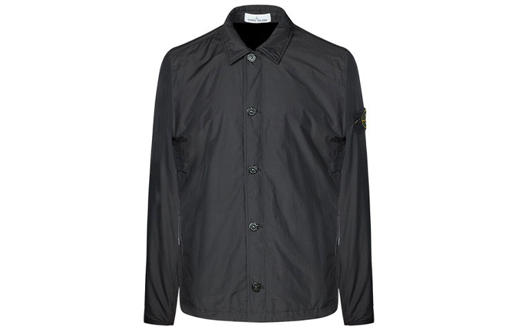 Stone Island FW21 Black Button-Up Logo Patch Jacket for Men 751511525-V0029