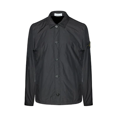 Stone Island FW21 Black Button-Up Logo Patch Jacket for Men 751511525-V0029