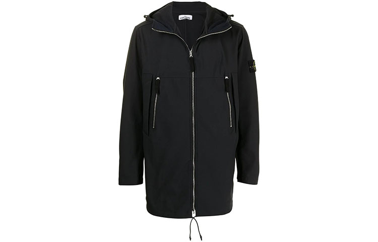 Stone Island FW21 Black Hooded Jacket with Zipper Pockets and Logo Patch for Men 741540627-V0029