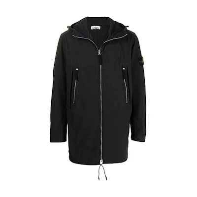Stone Island FW21 Black Hooded Jacket with Zipper Pockets and Logo Patch for Men 741540627-V0029
