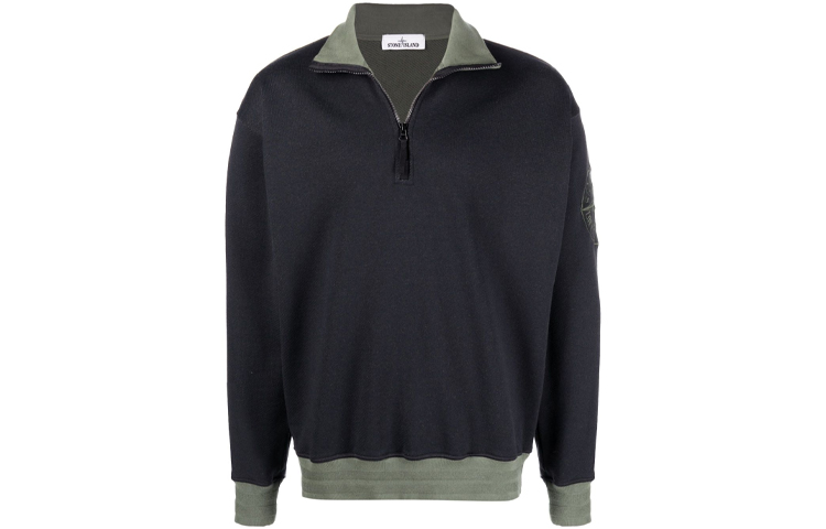 Stone Island FW21 Black Logo Half-Zip Loose-Fit Sweatshirt Jacket 751561137-V1055