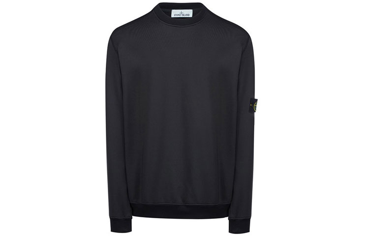 Stone Island FW21 Black Long Sleeve Sweatshirt with Sleeve Logo for Men 751563547-V0029
