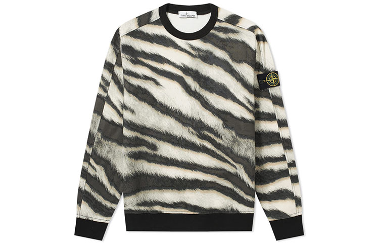 Stone Island FW21 Black Zebra Pattern Crewneck Sweatshirt Men 6915653E3-V0090