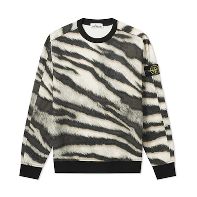 Stone Island FW21 Black Zebra Pattern Crewneck Sweatshirt Men 6915653E3-V0090