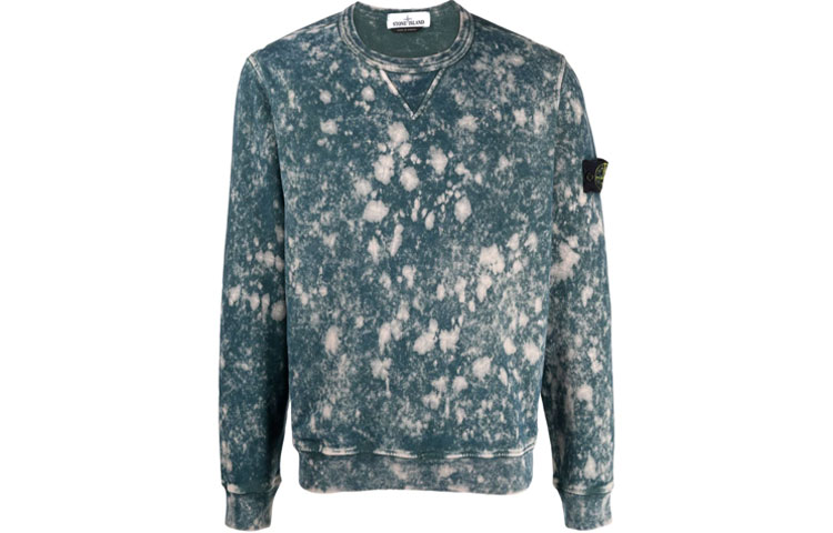 Stone Island FW21 Blue-Grey Crewneck Sweatshirt with Sleeve Logo Patch 751561538-V0020