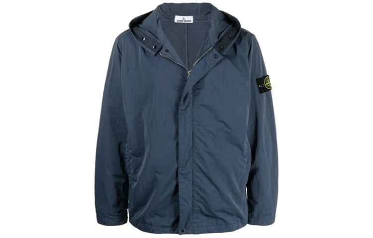 Stone Island FW21 Blue Logo Patch Full-Zip Hoodie Jacket for Men 741543333-V0024