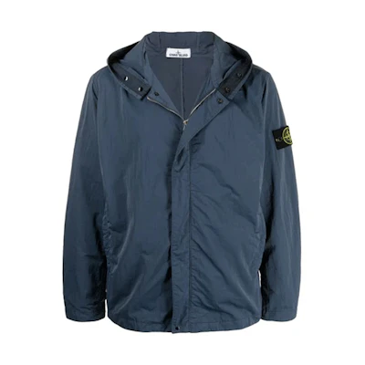 Stone Island FW21 Blue Logo Patch Full-Zip Hoodie Jacket for Men 741543333-V0024