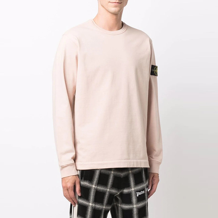 Shop STONE ISLAND FW21 Baju Lengan Panjang Lelaki Compass Badge Merah Jambu Muda 751564450-V0082