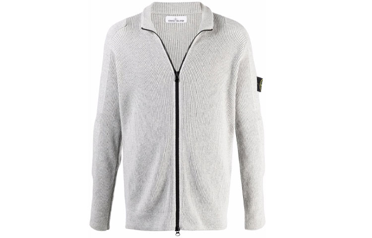 Stone Island FW21 Compass Badge Knit Zip Jacket Gray 7515553A7-V0061