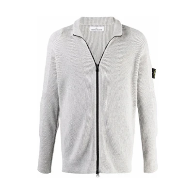 Stone Island FW21 Compass Badge Knit Zip Jacket Gray 7515553A7-V0061