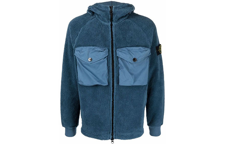 Stone Island FW21 Compass Logo Fleece Jacket Men’s Blue Long Sleeve 751560134-V0023