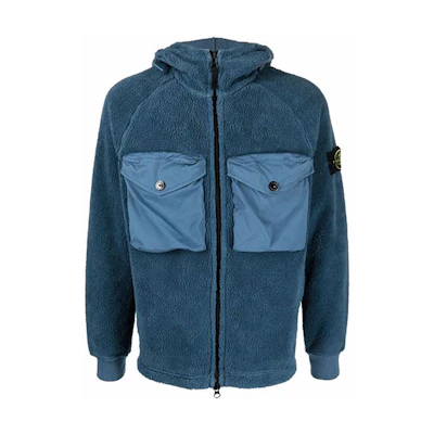 Stone Island FW21 Compass Logo Fleece Jacket Men’s Blue Long Sleeve 751560134-V0023