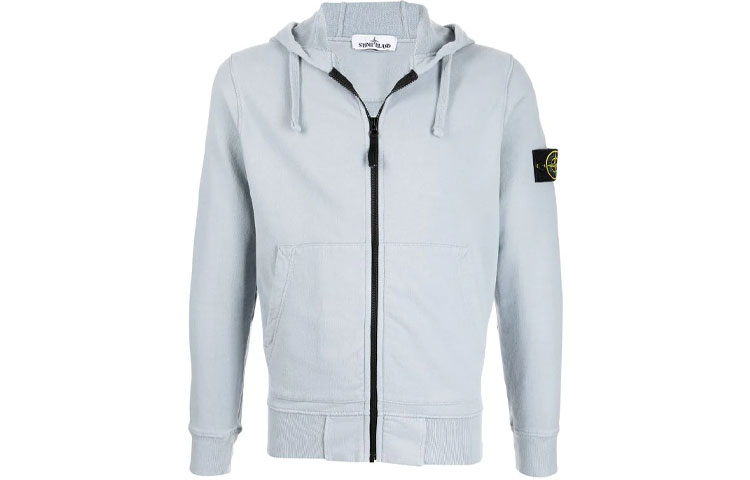 Stone Island FW21 Compass Logo Patch Zip-Up Hoodie Gray Blue Men’s 751564220-V0061