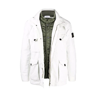 Stone Island FW21 Compass Patch Layered Jacket White Mens 751541849-V0003