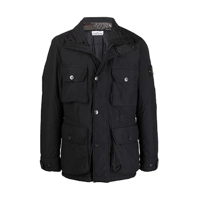 Stone Island FW21 Compass Patch Military Jacket Black Outerwear 751543032-V0029
