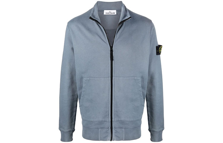 Stone Island FW21 Compass Patch Zip-Up Sweatshirt Jacket Blue 751566120-V0046