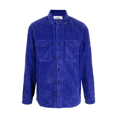 STONE ISLAND FW21 Corduroy Button-Up Long Sleeve Shirt Blue Mens 751512111-V0043
