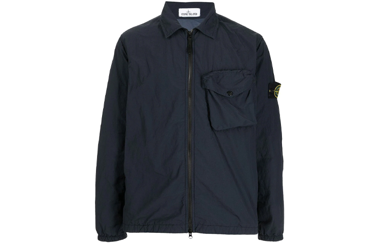 Stone Island FW21 Crinkled Single Pocket Long Sleeve Jacket Navy Blue Men 751511803-V0020