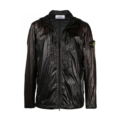 Stone Island FW21 Glossy Zip-Up Hooded Jacket Black 741543034-V0029