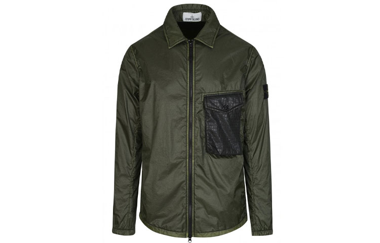 Stone Island FW21 Green Lightweight Shirt-Style Jacket with Chest Pocket 731511435-V0059