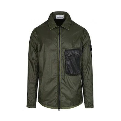 Stone Island FW21 Green Lightweight Shirt-Style Jacket with Chest Pocket 731511435-V0059