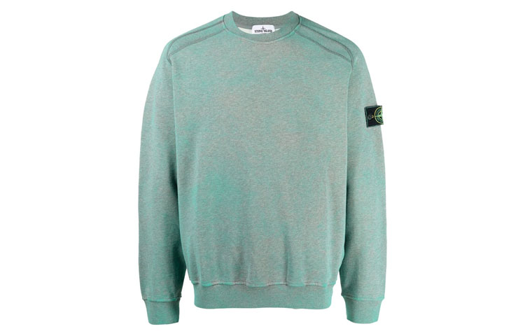 Stone Island FW21 Green Logo Patch Crewneck Pullover Sweatshirt Men 741562290-V1M44