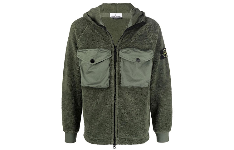 Order STONE ISLAND FW21 Chaqueta con Capucha Sherpa Verde Logo Parche Hombre 751560134-V0055