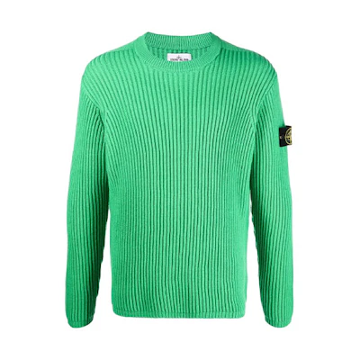 STONE ISLAND FW21 Green Wool Sweater with Logo Patch for Men. 7515517C2-V0050