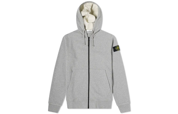 Stone Island FW21 Grey Logo Zip-Up Hoodie Jacket Mens Casual Wear 751564220-V0M64