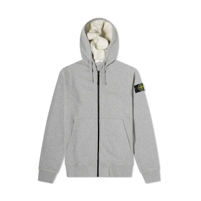 Stone Island FW21 Grey Logo Zip-Up Hoodie Jacket Mens Casual Wear 751564220-V0M64