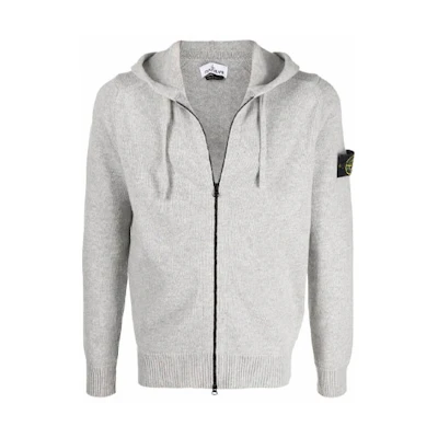Stone Island FW21 Grey Patch Logo Sweatshirt Jacket 7515546A3-V0061