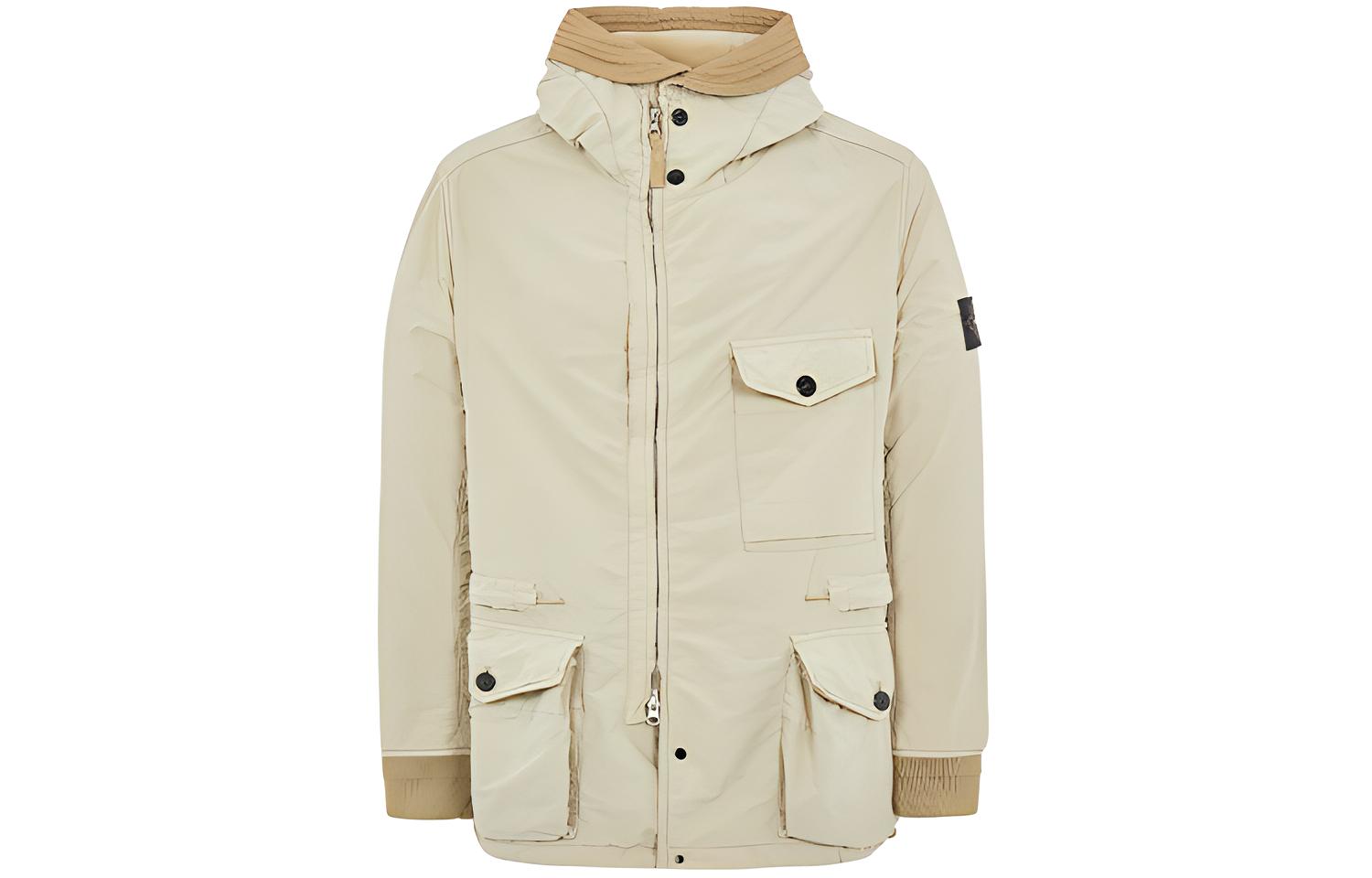 Stone Island FW21 Ivory Multi-Pocket Logo Hoodie Jacket 751541131-V0091