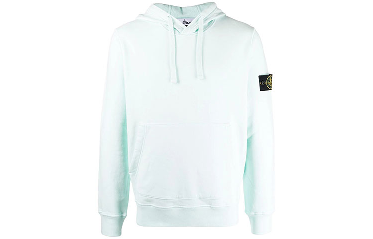 Stone Island FW21 Light Blue Pullover Hoodie with Logo Patch for Men 751564120-V0052