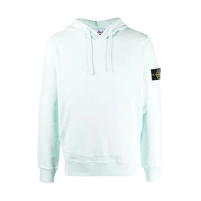 Stone Island FW21 Light Blue Pullover Hoodie with Logo Patch for Men 751564120-V0052