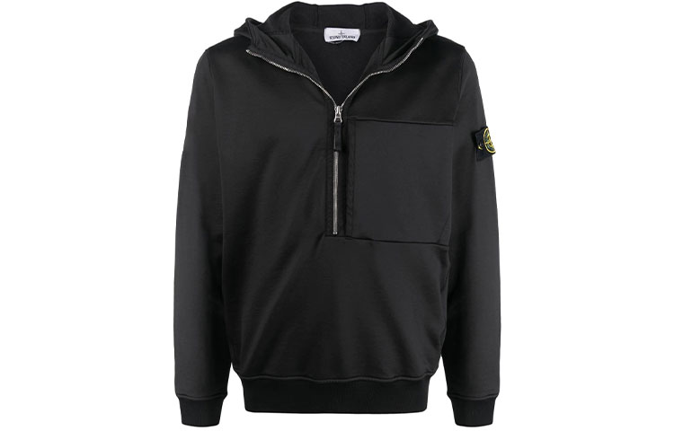 Stone Island FW21 Logo Badge Half-Zip Hooded Jacket Men’s Black 751563247V-0029