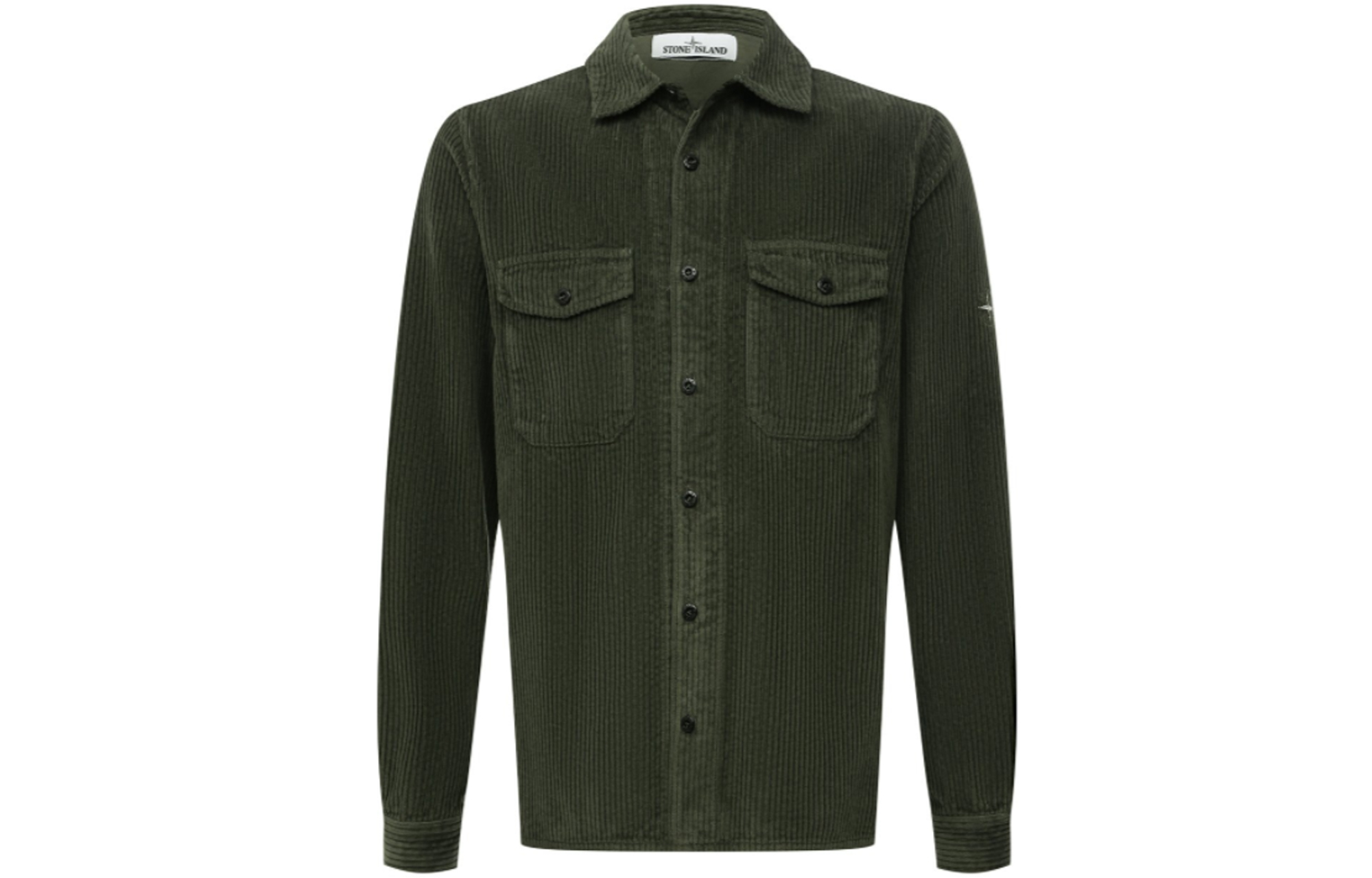 STONE ISLAND FW21 Logo Cotton Pocket Long Sleeve Shirt Military Green Men 751512111-V0055