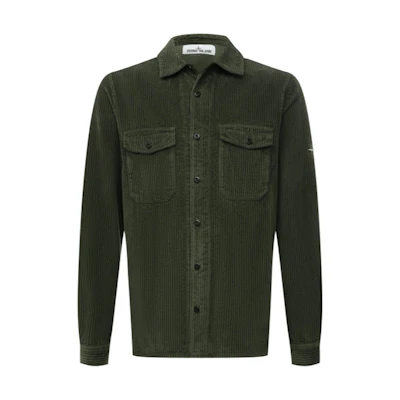 STONE ISLAND FW21 Logo Cotton Pocket Long Sleeve Shirt Military Green Men 751512111-V0055