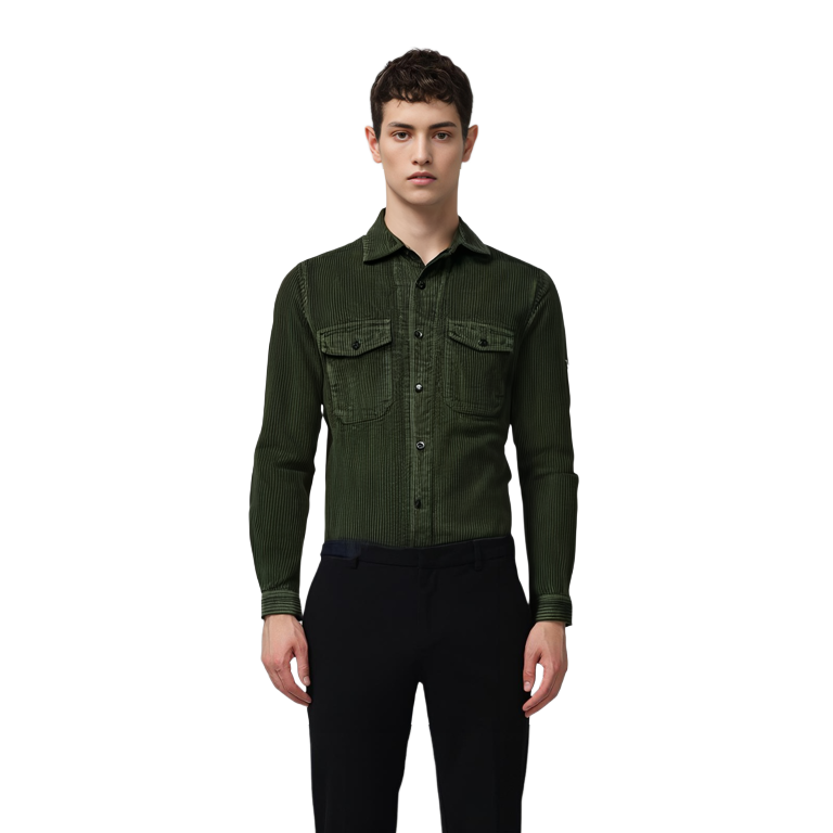 Purchase STONE ISLAND FW21 Logo Cotton Pocket Long Sleeve Shirt Military Green Men 751512111-V0055