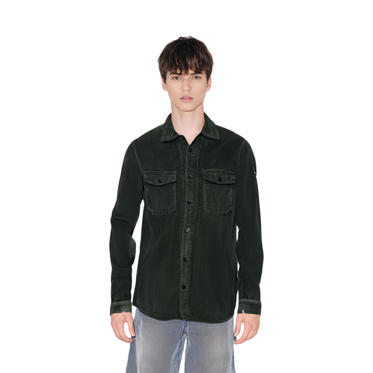 Details for STONE ISLAND FW21 Logo Cotton Pocket Long Sleeve Shirt Military Green Men 751512111-V0055