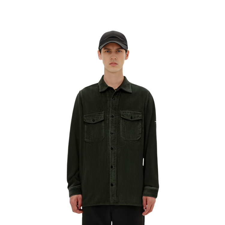 Sizing STONE ISLAND FW21 Logo Cotton Pocket Long Sleeve Shirt Military Green Men 751512111-V0055