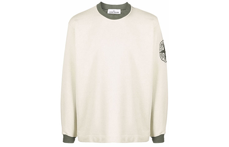 Stone Island FW21 Logo Embroidered Crewneck Pullover Sweatshirt White Mens 751561237-V0055