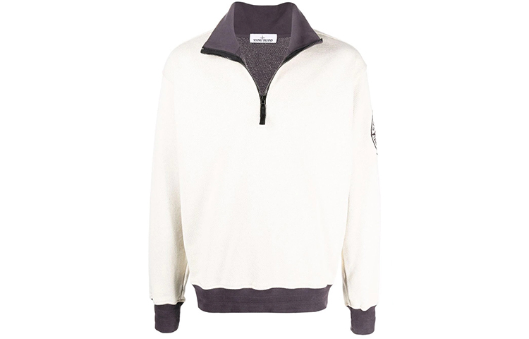 Stone Island FW21 Logo Half-Zip Loose-Fit Long-Sleeve Sweatshirt White Mens 751561137-V0026