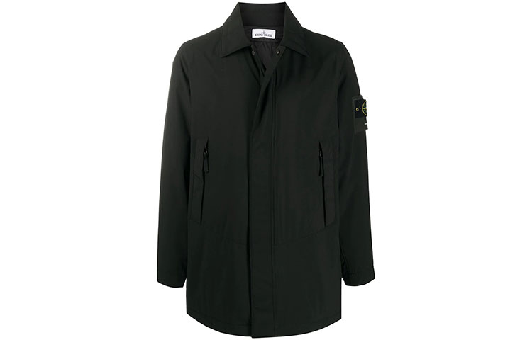 Stone Island FW21 Logo Patch Black Mid-Length Single-Breasted Jacket 731541727-V0029