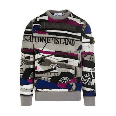 Stone Island FW21 Logo Patch Graphic Crewneck Sweatshirt Purple Floral - Men 751563087-V0043