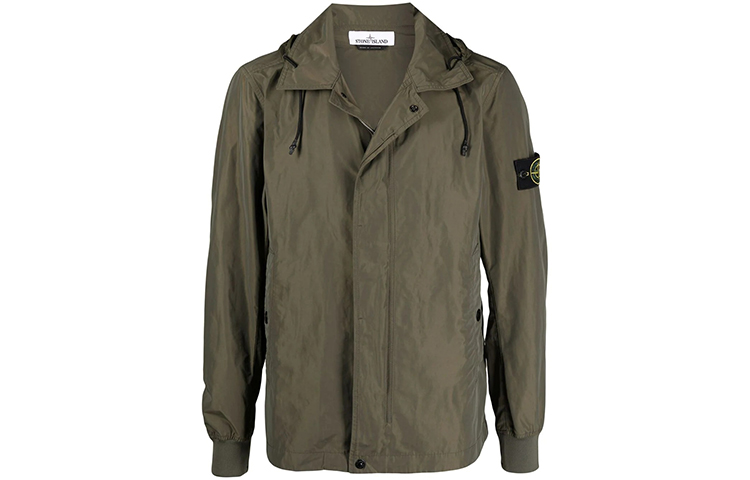 Stone Island FW21 Logo Patch Hooded Shirt Jacket Green 741541022-V0058