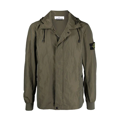 Stone Island FW21 Logo Patch Hooded Shirt Jacket Green 741541022-V0058